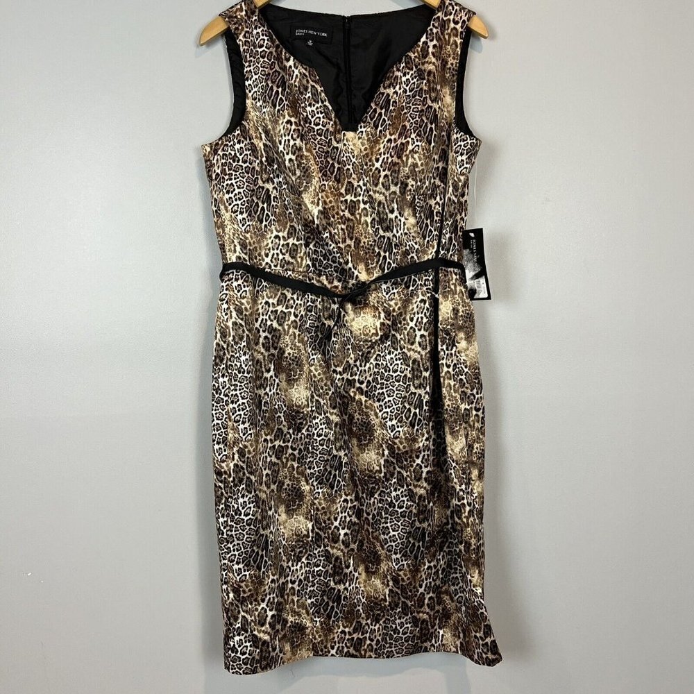 Jones New York Animal Print Dress Satin Sleeveless Belted NWT‎ Size 12